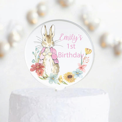 Personalised Bunny Rabbit theme printed cake topper. Various Fonts types and colours.