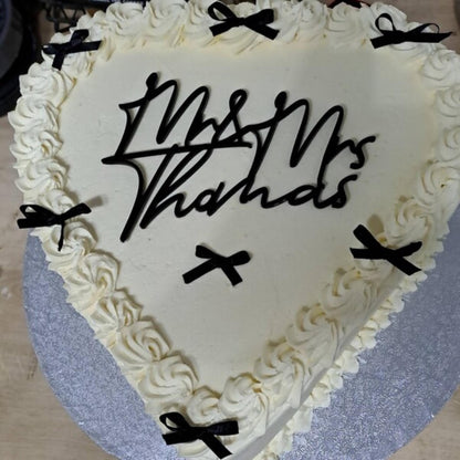 Acrylic Mr/Mr/Mrs/Mrs 'Name' Cake Topper or Charm. Various Fonts, Colours & Sizes