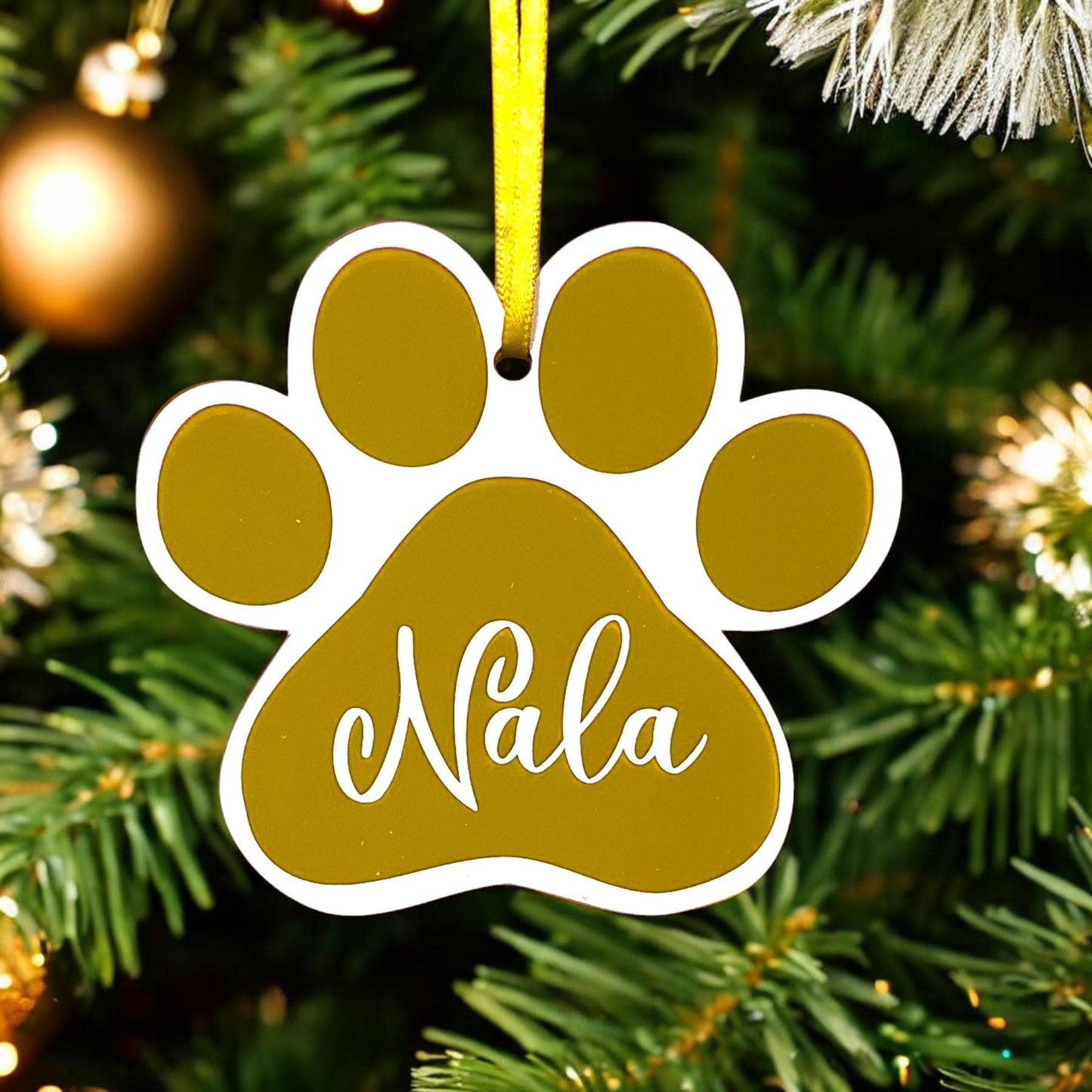 Dog Pet Paw Print Christmas baubles, Personalised printed acrylic ornament optional gift box
