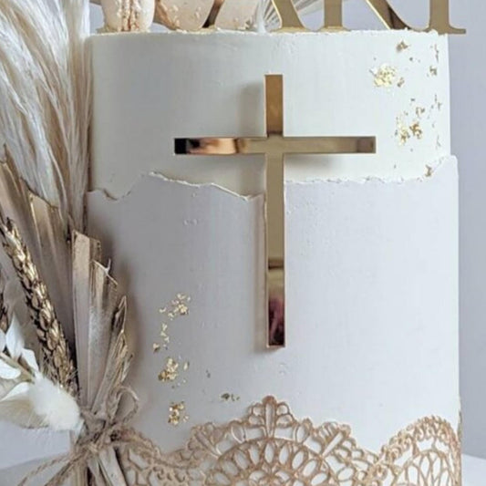 Acrylic Baptism Christening Cross Cake Charm. Various Styles Colours & Sizes