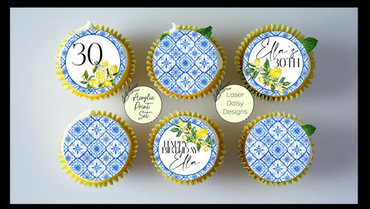Lemon Amalfi Coast Mediterranean Cupcake Acrylic Charm set. Personalised. Non edible