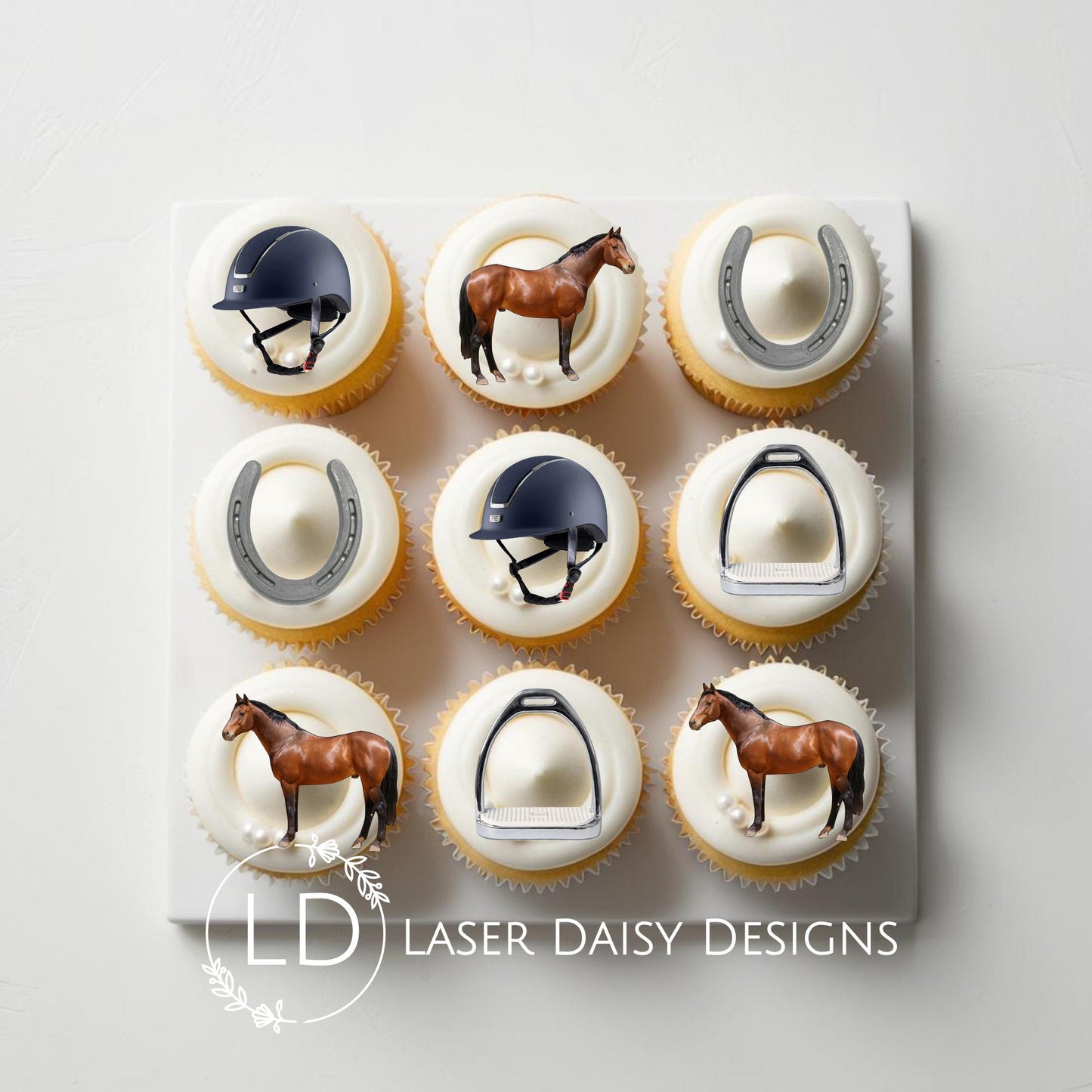 Printed Horse Riding Theme Cupcake/Cake Charm Set. Non edible