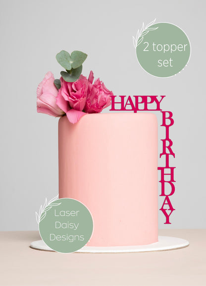 Acrylic Happy Birthday Cake Topper Set. Various Colours & Sizes. Optional age charm