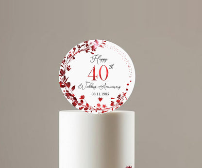 40th Wedding Ruby Anniversary Printed Acrylic Cake Topper. Personalised. Non edible
