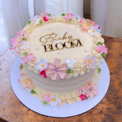 Acrylic Baby in Bloom Cake Topper or Charm. Various Fonts, Colours & Sizes