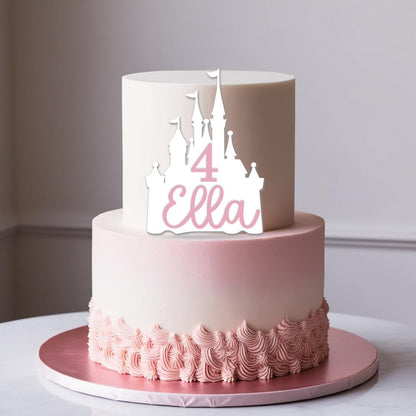 Princess Castle with name and age, cake charm or topper. Various Colours, fonts & Sizes