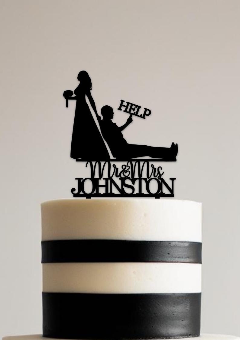 Bride Groom HELP Silhouette Cake Topper or Charm. Various Colours & Sizes
