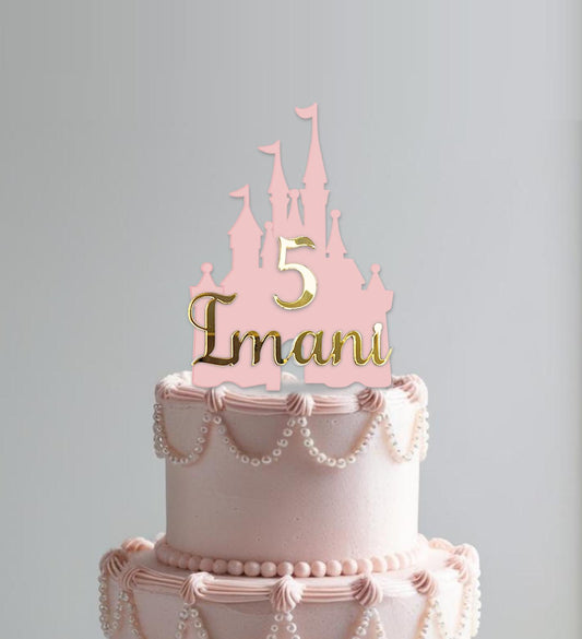 Princess Castle with name and age, cake charm or topper. Various Colours, fonts & Sizes
