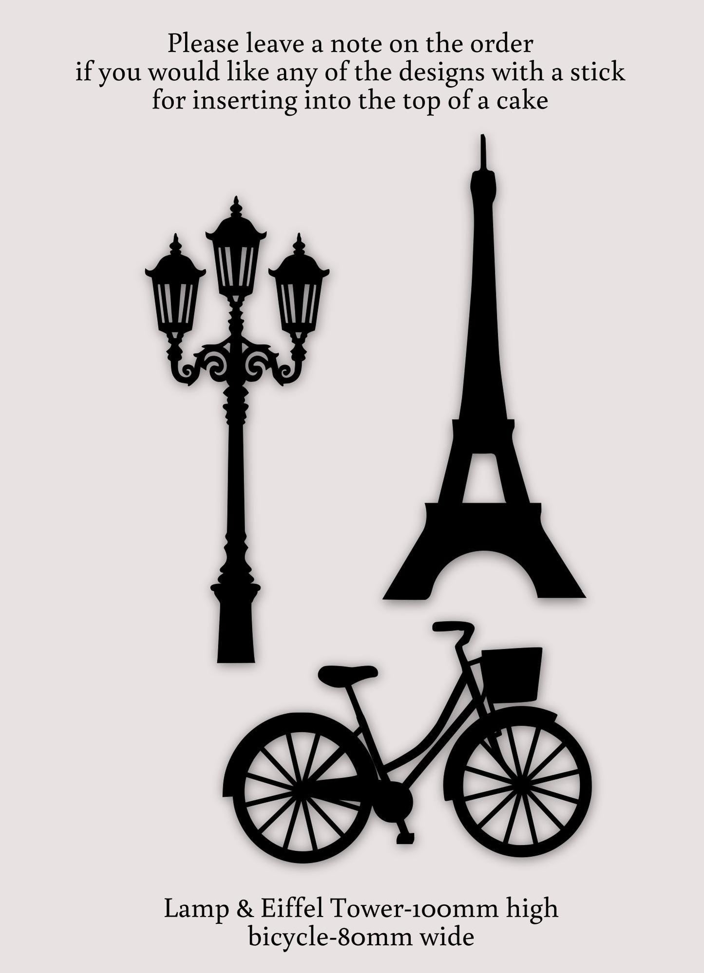 Acrylic Paris theme cake topper/charm set.