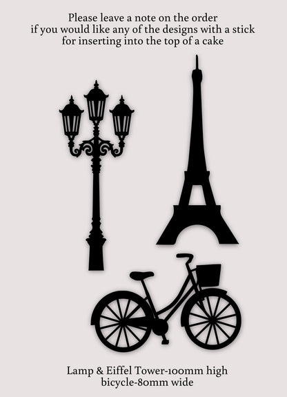 Acrylic Paris theme cake topper/charm set.