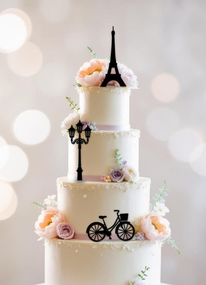 Acrylic Paris theme cake topper/charm set.