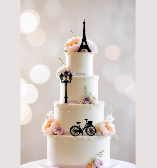Acrylic Paris theme cake topper/charm set.