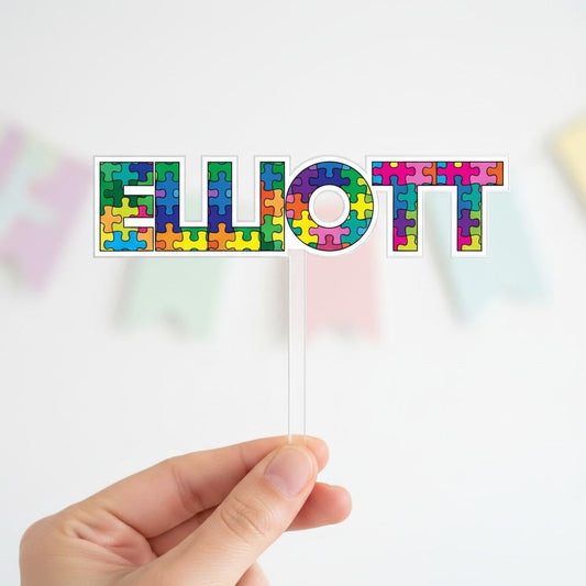 Jigsaw theme 'any name' printed cake topper or charm