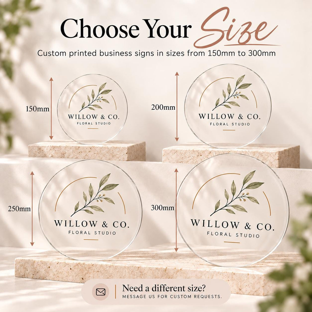 Custom Acrylic Business Sign | Personalised Logo | UV Printed | Round Shop Salon Plaque