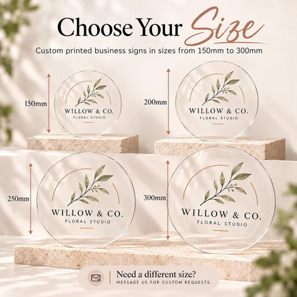Custom Acrylic Business Sign | Personalised Logo | UV Printed | Round Shop Salon Plaque