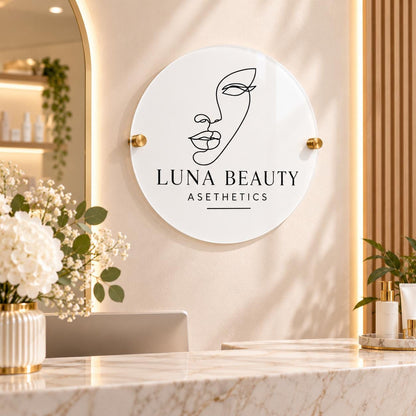 Custom Acrylic Business Sign | Personalised Logo | UV Printed | Round Shop Salon Plaque