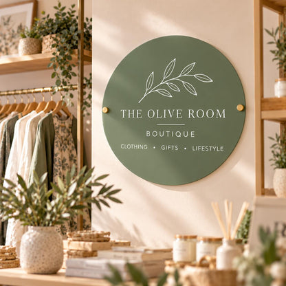 Custom Acrylic Business Sign | Personalised Logo | UV Printed | Round Shop Salon Plaque