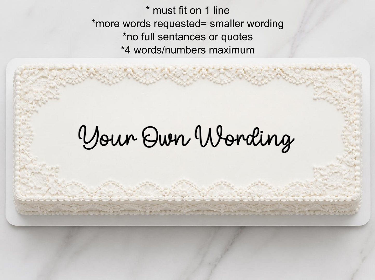 Acrylic 'own wording' Cake Charm. Various Fonts, Colours & Sizes