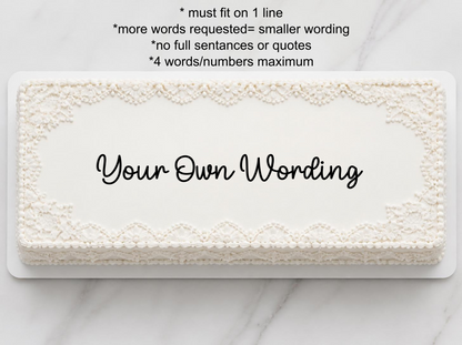 Acrylic 'own wording' Cake Charm. Various Fonts, Colours & Sizes