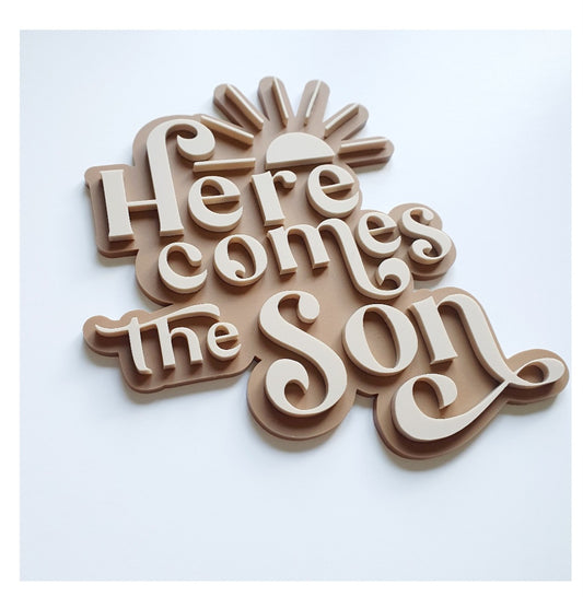 Double layer "Here comes the son" cake charm or topper. Various Size and colour Options.
