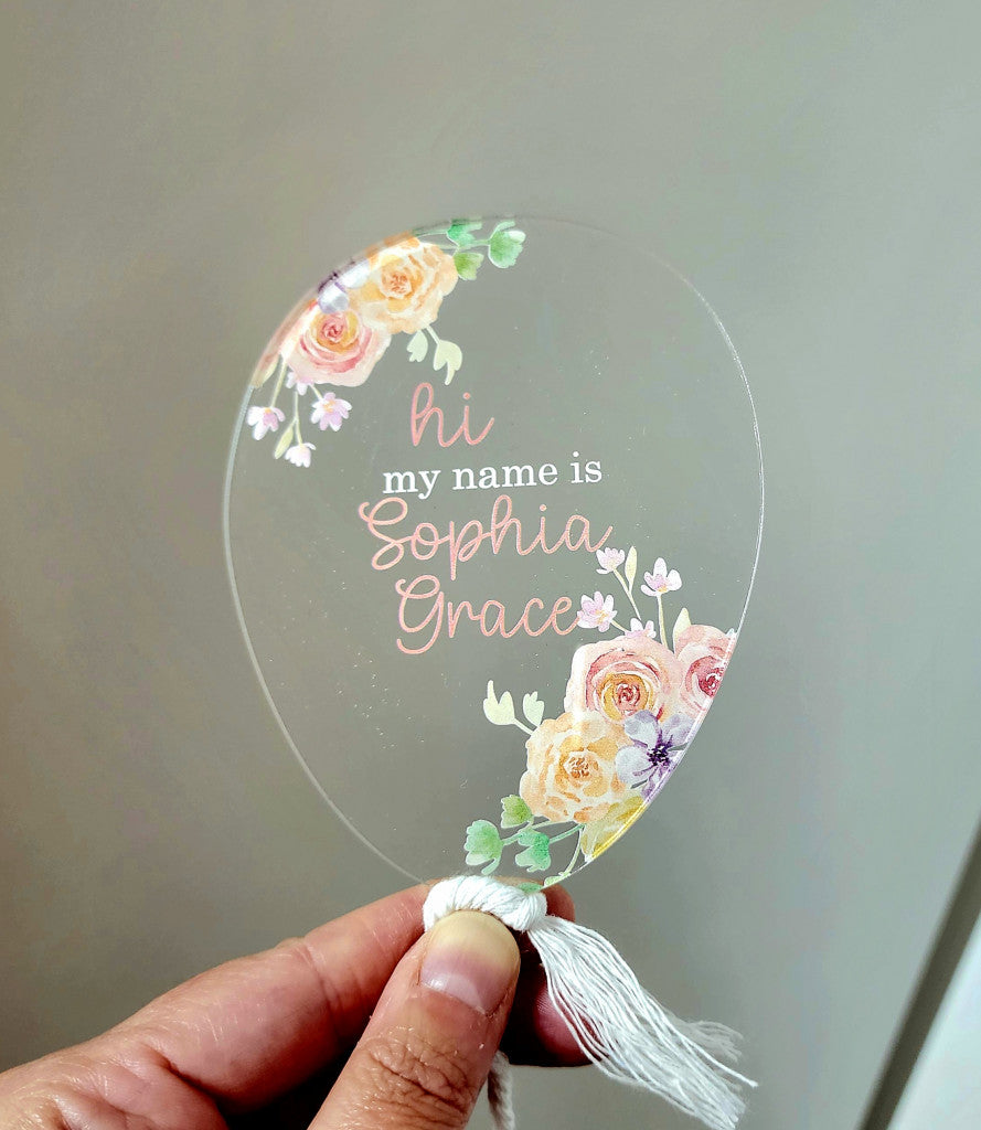 Acrylic New Baby Name Balloon, Hello World Photo Prop
