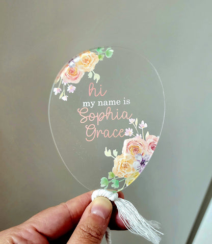 Acrylic New Baby Name Balloon, Hello World Photo Prop